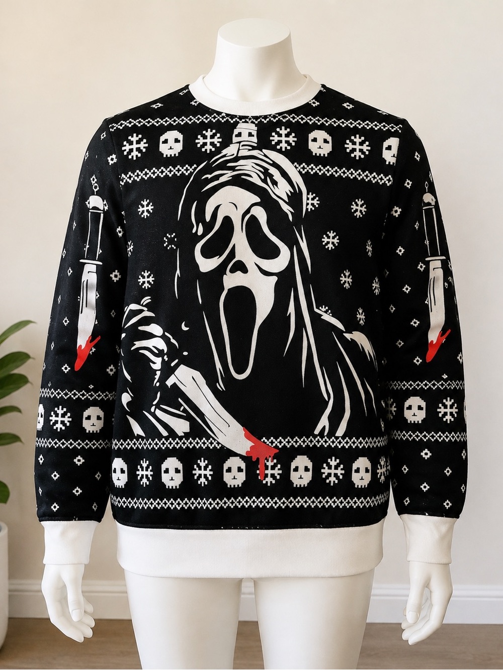 Ghost Face Scream Ugly Christmas Sweatshirt Size Small Horror Holiday Crewneck